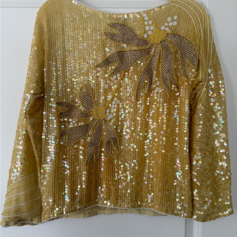 Dominique Gold Sequin Floral Blouse - Picture 2 of 4